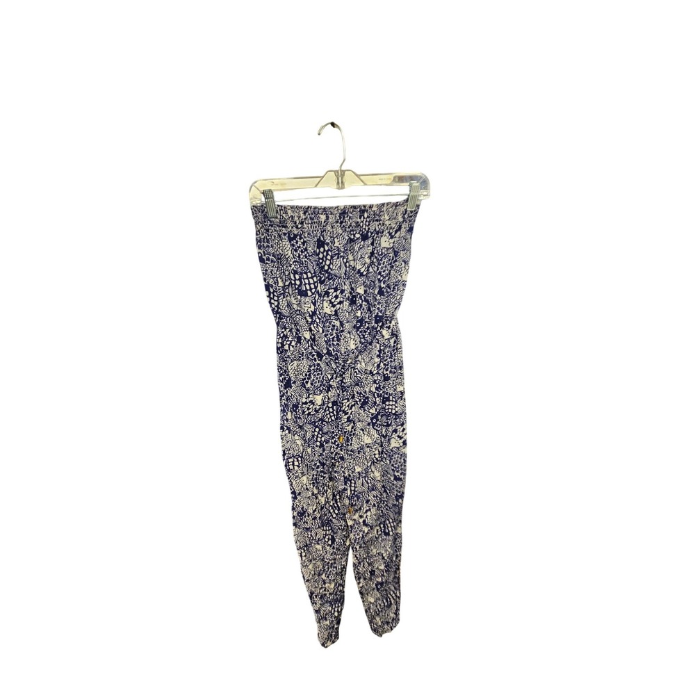 Lilly Pulitzer Target Blue White Fish Print Strapless Smocked Jumpsuit Small